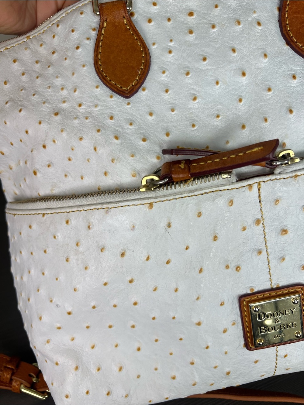 Dooney & Bourke White Ostrich Embossed Leather Satchel Tote Bag - Picture 8 of 16